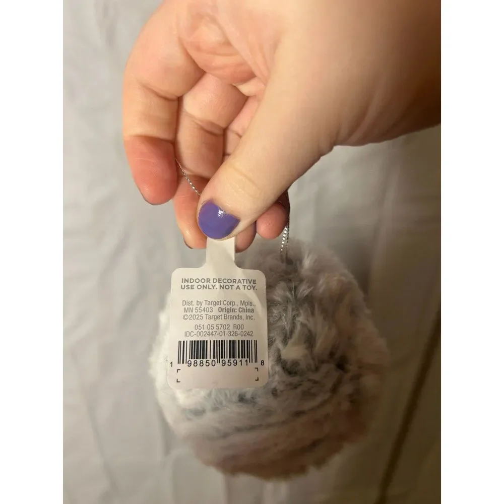 Target Wondershop Gray Faux Fur Ball Christmas Ornament Pom Pom NWT 2025